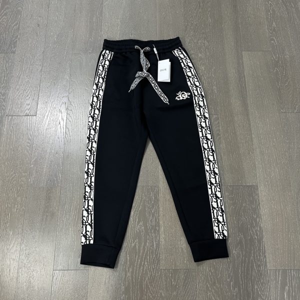 Luxury Dior Trousers Black Leather Embroidered Collection