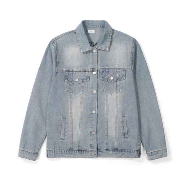 Premium Quality Saint Laurent Jackets Blue Denim Rhinestone Luxury