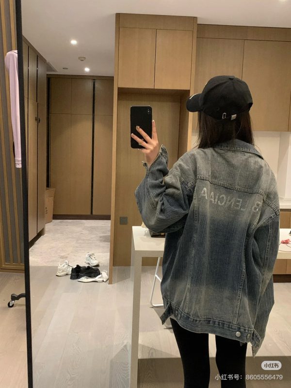 Premium Quality Balenciaga Coats Blue Denim Rhinestone Collection