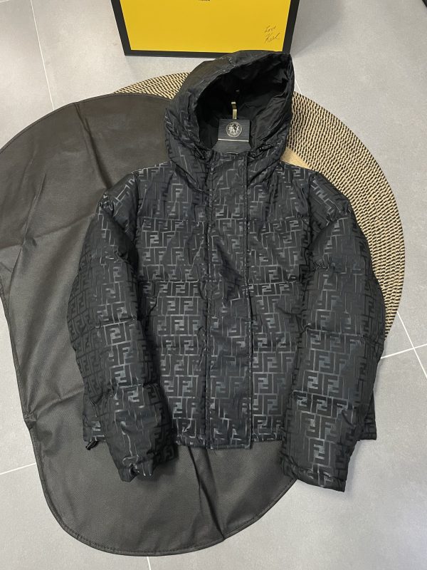 Premium Fendi Down Jackets Black Knit Monogram Style
