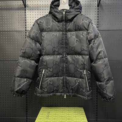Premium Gucci Down Jackets Silver Nylon Jacquard Collection