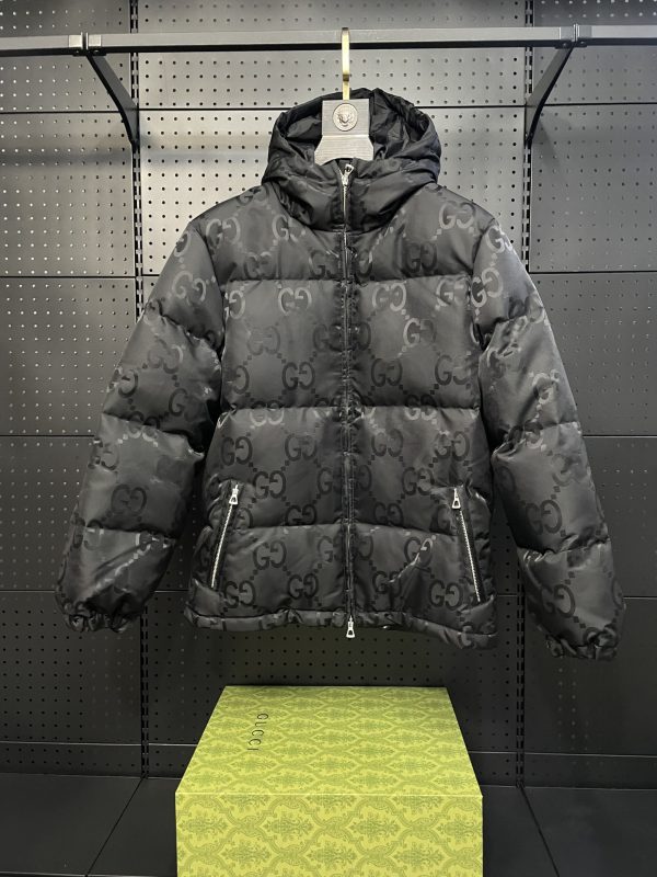 Premium Gucci Down Jackets Silver Nylon Jacquard Collection