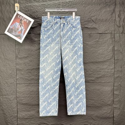 Premium Quality Balenciaga Jeans Blue Washed Style