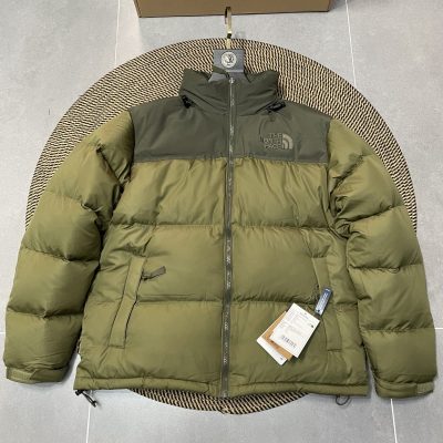 Premium Quality The North Face Down Jackets Green Patchwork Luxury