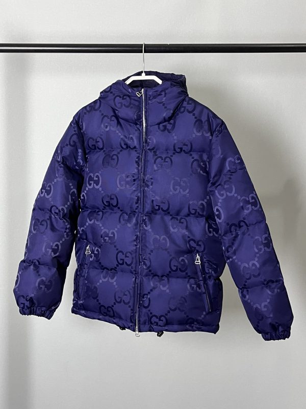 Premium Gucci Down Jackets Gray Nylon Logo Collection