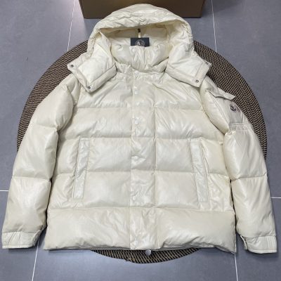 Premium Moncler Coats White Polyester Sporty Luxury