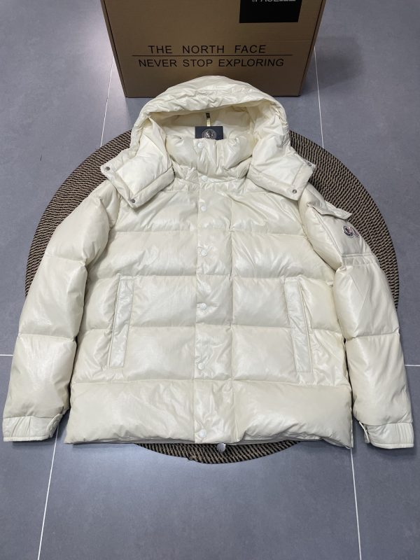 Premium Moncler Coats White Polyester Sporty Luxury