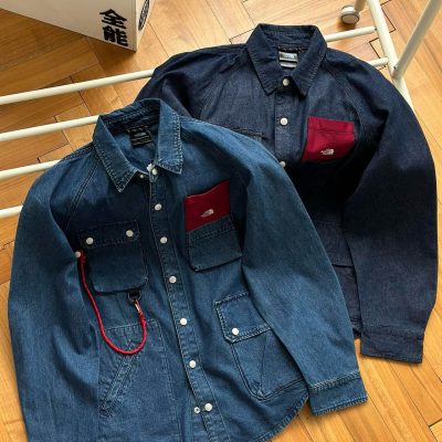 High Quality The North Face Shirts Blue Denim Embroidered Luxury