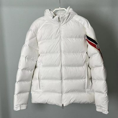Premium Moncler Coats White Nylon Stripe Style