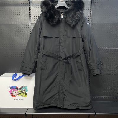 Premium Quality Prada Down Jackets Silver Nylon Oversized Style