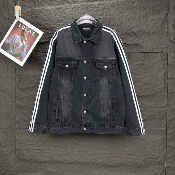Luxury Balenciaga Jackets Black Denim Stripe Luxury
