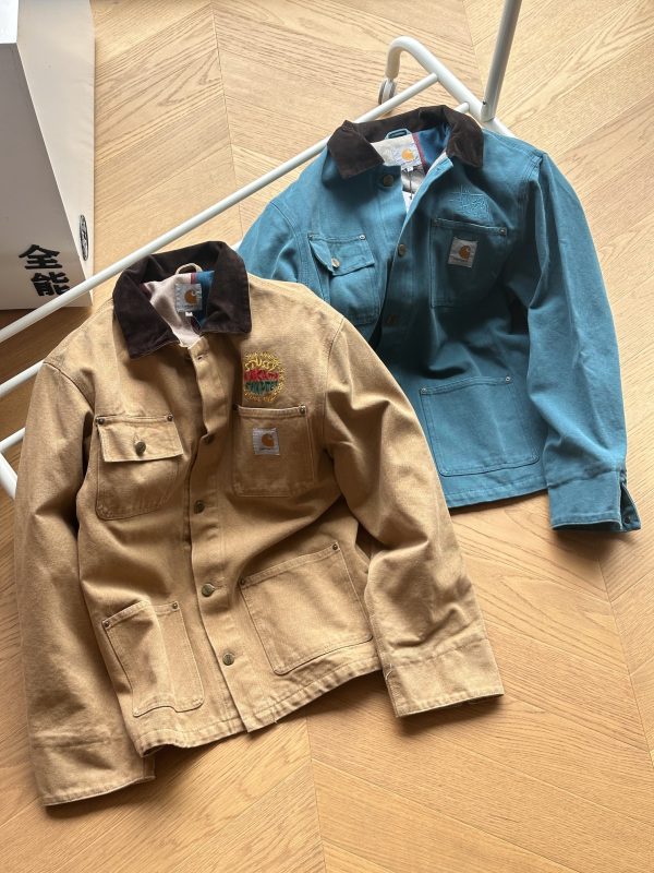 Luxury Carhartt Jackets Green Cotton Striped Luxury