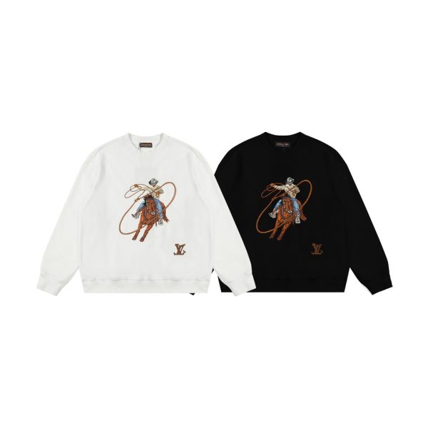 High Quality Louis Vuitton Sweatshirts Black Cotton Embroidered Style