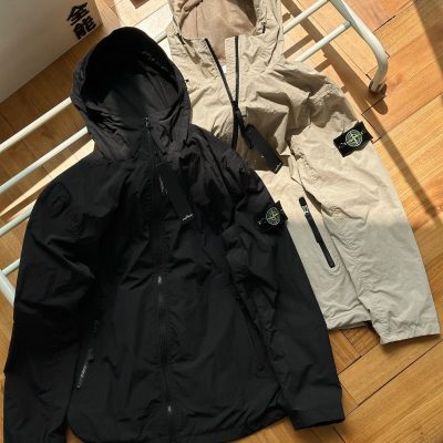 Premium Stone Island Long Sleeves Black Nylon Solid Style
