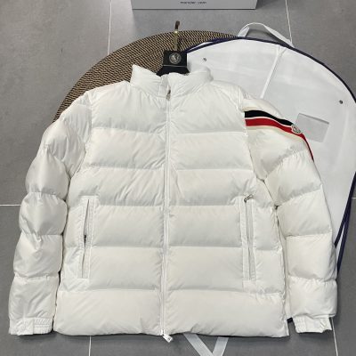 Luxury Moncler Coats White Nylon Stripe Style