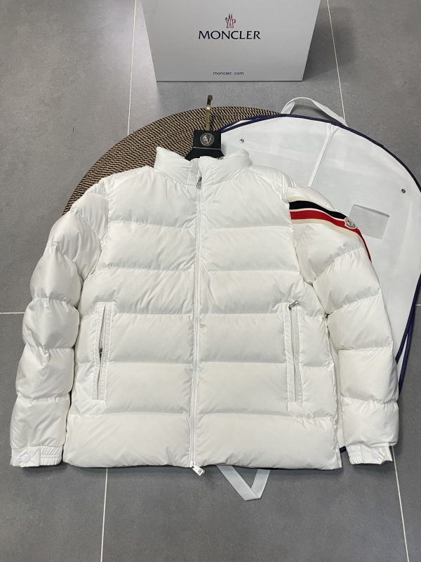 Luxury Moncler Coats White Nylon Stripe Style