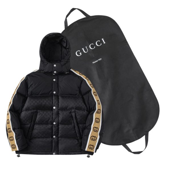 Luxury Gucci Down Jacket White Canvas Jacquard Style
