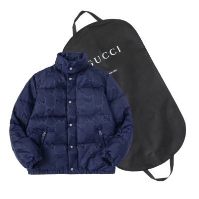 Premium Quality Gucci Down Jackets Black Cotton Monogram Collection