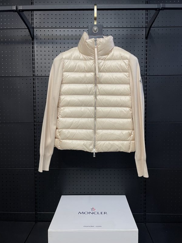 Luxury Moncler Down Jackets White Knit Patchwork Style