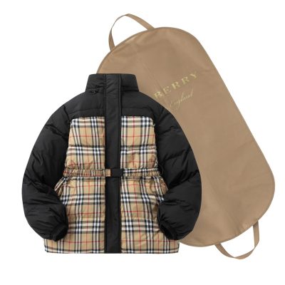 Premium Burberry Down Jacket White Plaid Collection