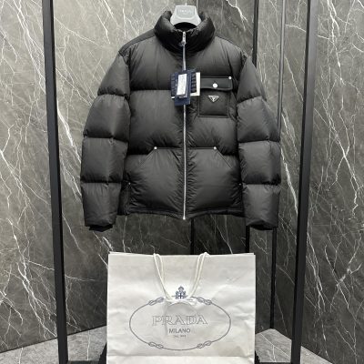 Luxury Prada Jackets Black Nylon Oversized Style