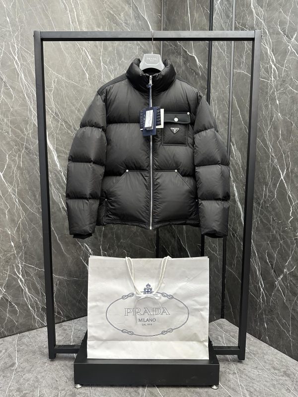 Luxury Prada Jackets Black Nylon Oversized Style