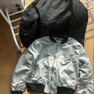 High Quality Nike Jackets Black Satin Logo Collection