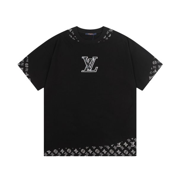 Premium Quality Louis Vuitton Short Sleeves Black Leather Patchwork Luxury