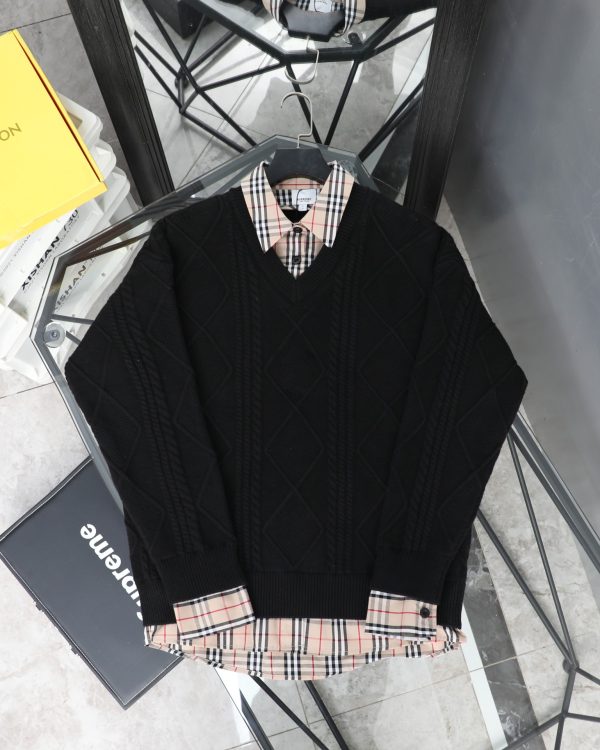 Premium Quality Burberry Shirt Black Wool Plaid Style