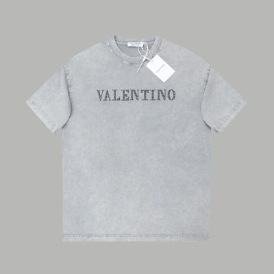 Premium Valentino Short Sleeves Black Cotton Rhinestone Style