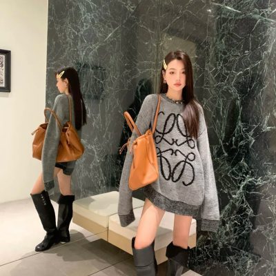 Luxury Loewe Sweaters Grey Wool Jacquard Collection