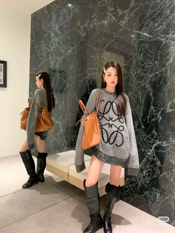 Luxury Loewe Sweaters Grey Wool Jacquard Collection