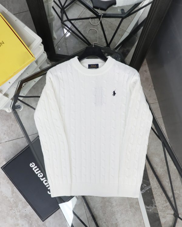 Premium Quality Ralph Lauren Sweater White Wool Embroidered Collection