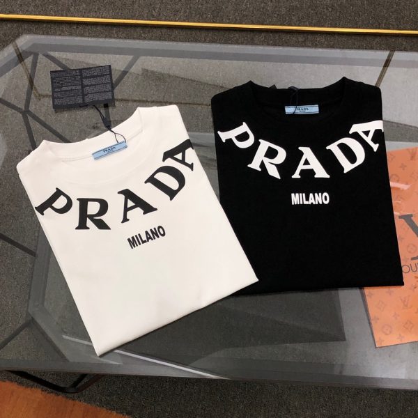 Premium Prada Short Sleeves White Cotton Logo Luxury