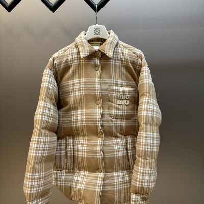 Best Selling Miu Miu Coat White Cotton Plaid Style
