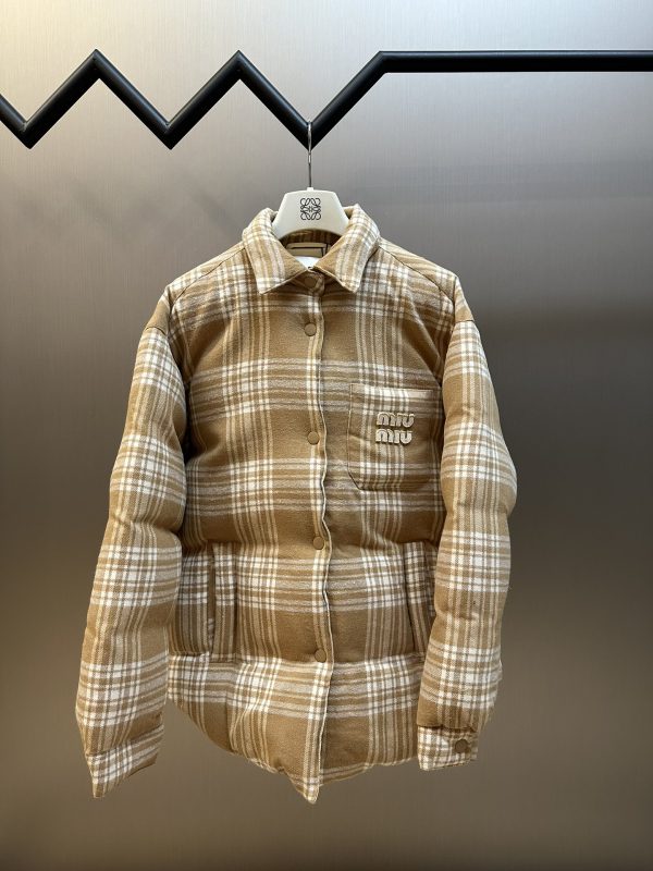 Best Selling Miu Miu Coat White Cotton Plaid Style