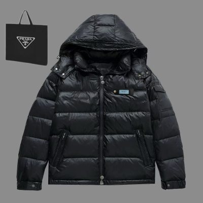 High Quality Prada Down Jacket Black Nylon Breathable Style