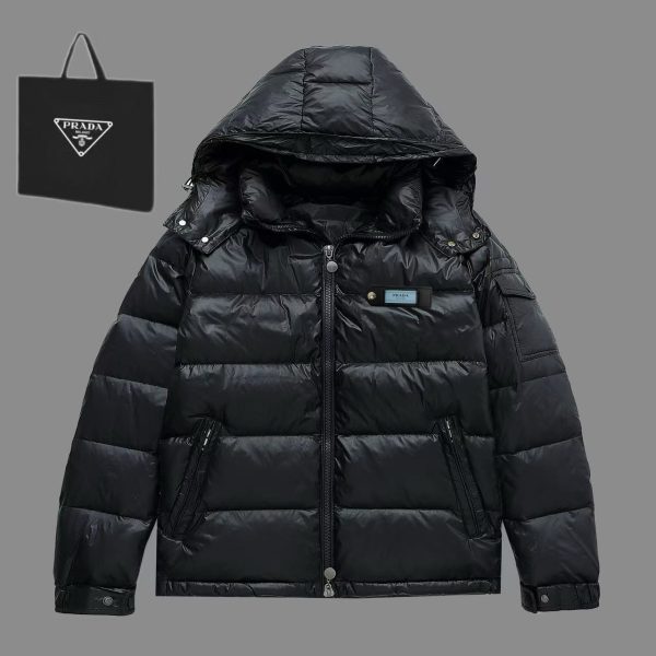 High Quality Prada Down Jacket Black Nylon Breathable Style