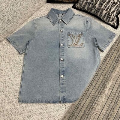 Premium Quality Louis Vuitton Short Sleeves Denim Embroidered Luxury