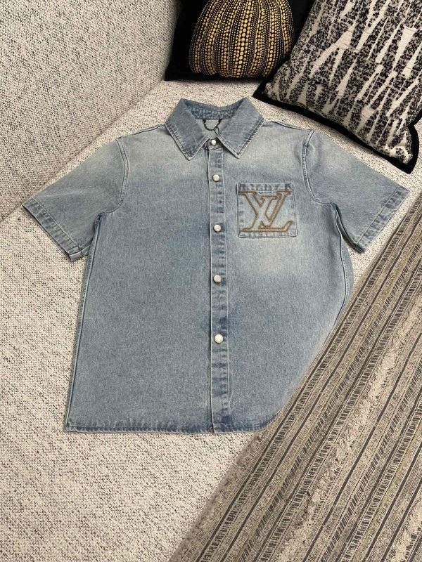 Premium Quality Louis Vuitton Short Sleeves Denim Embroidered Luxury
