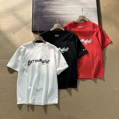 High Quality Fila Short Sleeves Black Cotton Casual Style
