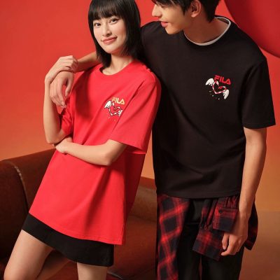 Premium Quality Fila Short Sleeves Black Cotton Oversized Luxury