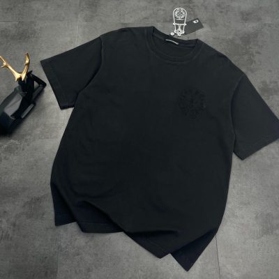 Best Selling Chrome Hearts Short Sleeves Black Cotton Rhinestone Style