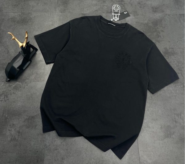 Best Selling Chrome Hearts Short Sleeves Black Cotton Rhinestone Style