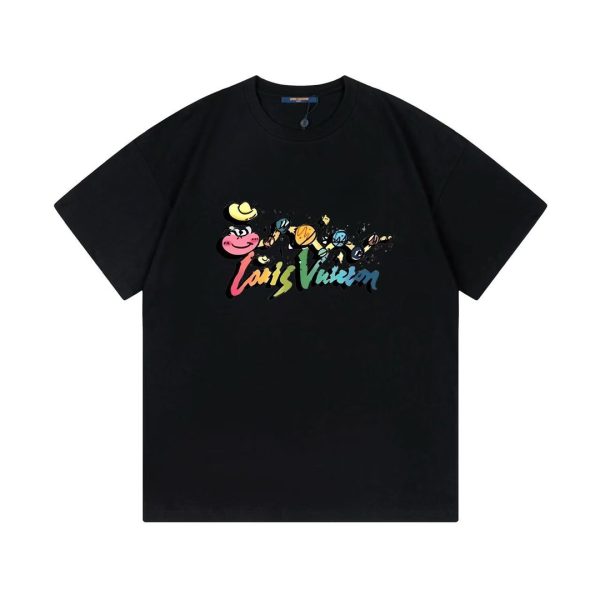Premium Louis Vuitton Short Sleeves Black Cotton Logo Luxury