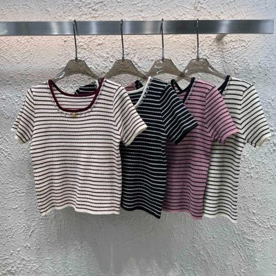 High Quality Celine Short Sleeves Knit Stripe Collection