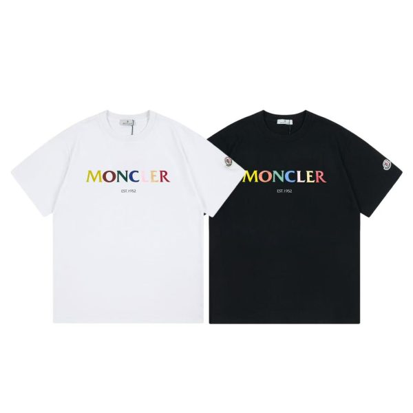 High Quality Moncler Short Sleeves Black Cotton Print Luxury