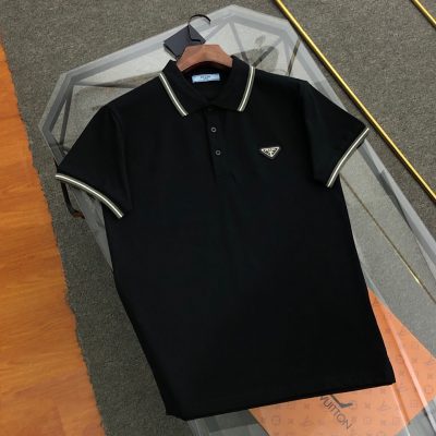 Best Selling Prada Polo Shirt Black Cotton Breathable Luxury