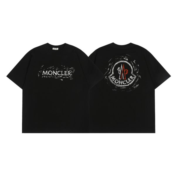 High Quality Moncler Short Sleeves Black Cotton Print Luxury