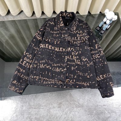 High Quality Balenciaga Coat Gray Denim Washed Style
